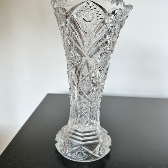 Antique Imperial Glass Sawtooth Hobstar Trumpet Vase NUCUT Maker's Mark - Picture 4 of 7